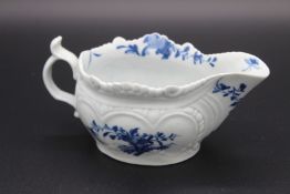 A WORCESTER BLUE AND WHITE SAUCEBOAT, 