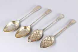 TWO PAIRS OF VICTORIAN AND GEORGIAN SILVER BERRY SPOONS. London 1843 and 1840. Weight 8ozs.