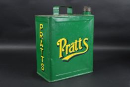 A VINTAGE PRATTS GREEN PETROL CAN. 33cms high x 23cms wide.