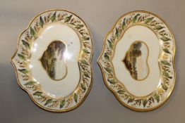 A PUCE MARK DERBY KIDNEY SHAPED DISH, the border with gilt harebells and leaves, the centre