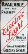 A VINTAGE ELECTRIC LIGHT ENAMEL SIGN, THE HENDON ELECTRIC CO. LTD. 50cms x 104cms.