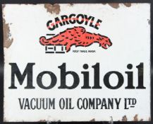 A VINTAGE DOUBLE-SIDED MOBILOIL VACUUM OIL COMPANY LTD, with the iconic GARGOYLE. 35cms x 40cms.