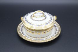 A DERBY CIRCULAR BOWL, COVER AND STAND. Puce Mark.