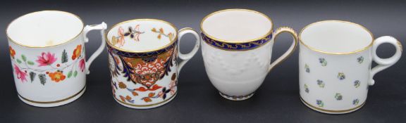 FOUR VARIOUS DERBY AND NEWHALL TEA CUPS.