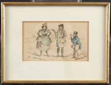GEORGE CRUIKSHANK Two gentlemen and a lady, ink and wash, signed and dated 1822, 12 x 20.5cm