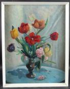 GINETTE DE MALET ROQUEFORT Mixed flowers in a vase oil on canvas, signed and dated 1965, 66 x 51cm