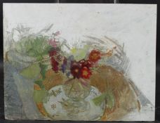 PETER GREENHAM Flowers in a vase, oil on panel, unframed, 29 x 37.5cm