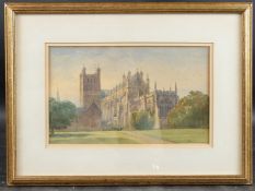 ENGLISH SCHOOL (19TH CENTURY) View of a cathedral, probably Exeter, watercolour, 17 x 28cm