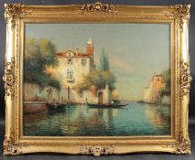 COLETTE BOUVARD (1941-1996) Venetian canal with gondelier oil on canvas signed 48.5 x 64 cm