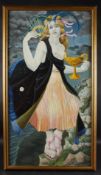 PAUL BENEDICT BRAND Mythical female figure on cliff edge oil on board, signed, 91 x 48cm