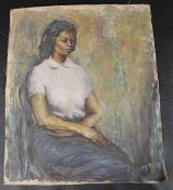 CIRCLE OF MAGGIE LAUBSER Study of a young woman, oil on canvas, unstretched and unframed signed