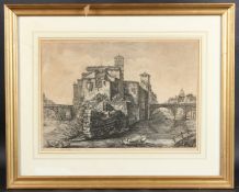 LUIGI ROSSINI (1790-1857) 'Veduta Dell' Isola Tiberina' View of Rome etching, 32.5 x 46.5cm