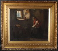 HENRY JOHN DOBSON Interior with a woman feeding a child, oil on canvas, signed, 50 x 60cm