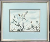 ROBERT MORTON (20TH CENTURY) Pintail ducks taking flight, watercolour, signed and dated 1973 26.5