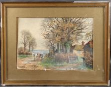 HENRY CHARLES FOX (1855/60-1929) 'Nr Crowborough' horse and cart on a country lane, watercolour,