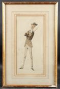 CIRCLE OF LESLIE WARD Caricature of a gentleman with a cane, ink and watercolour, signed and
