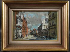 ROBERT KING (20TH CENTURY) View along Guildford High Street, oil on board, signed, 19.5 x 30.5cm