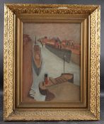 ATTRIBUTED TO CELSO LAGAR Ships in a harbour, oil on canvas (a/f) 46.5 x 35cm