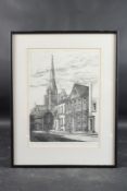 MIRANDA PHILLIMORE (20TH CENTURY) 'Chichester Cathedral from West Pallant' etching 3/30 inscribed,