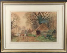HENRY CHARLES FOX (1855/60-1929) Autumnal farmyard scene, watercolour, signed, 34 x 52cm