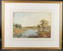 THOMAS PYNE (1843-1935) Landscape with river and stately home, watercolour signed 32.5 x 48cm