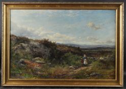 BRITISH SCHOOL (19TH CENTURY) Landscape with figures walking on a path oil on canvas 49 x 74cm