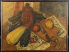 CAMDEN TOWN SCHOOL Still life of vegetable and cutting board, oil on canvas, 46 x 61cm