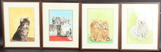 EILEEN HARD Four studies of cats, gouache on paper, signed, each 28 x 20cm