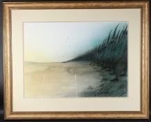 RALPH STEADMAN View of a beach with a continuous line of standing creatures, ink pen and wash,