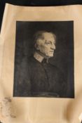 PAUL RAJON AFTER WALTER WILLIAM OULESS Portrait of Cardinal Newman, remarque proof etching, lion