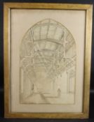 MR HAKEWELL (ARCHITECT) 'S.John The Evangelist. Needham Market' pen and ink study of the interior of