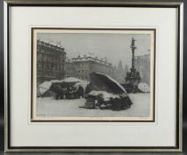 EMIL SINGER 'Wien: Am Hofn' Winter Market Scene, Vienna, etching, signed, inscribed in pencil, 29.