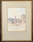 SHERLOCK (19TH CENTURY) View of buildings along a Mediterranean beach, watercolour, inscribed verso,