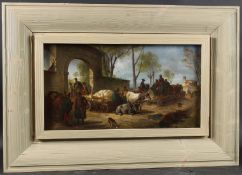 EUGEN ADAM (1817-1880) 'Entrance of soldiers through an arch' oil on canvas, inscribed verso, 31 x