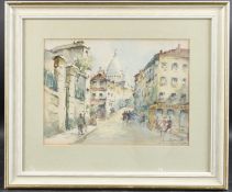 20TH CENTURY SCHOOL Street view of Paris with the Sacre Coeur watercolour indistinctly signed 23.5 x