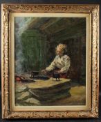 CONTINENTAL SCHOOL (MID 20TH CENTURY) Interior with a woman at a stove, possibly Dutch, oil on