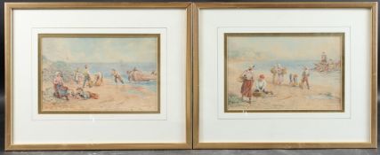 H MURRAY (19TH CENTURY) Unloading a fishing boat on a beach, two watercolours, both signed, 15.5 x