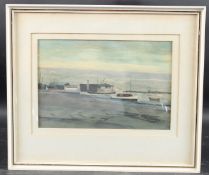 MODERN BRITISH 'By the Wharf' watercolour, signed indistinctly inscribed on the backing board, 18