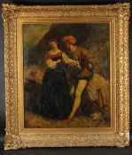 RENAISSANCE SCHOOL (19TH / 20TH CENTURY SCHOOL) Couple on a pathway oleograph print in ornate gilt