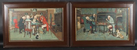 CECIL ALDIN (1870-1935) Chess players and card players, two chromolithographs, 38 x 61cm (2)