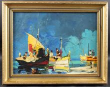 STYLE OF DOYLY JOHN Fishing boats, oil on board, 29 x 39.5cm