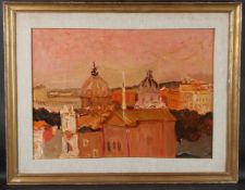 20TH CENTURY SCHOOL View of city rooftops, possibly Venice oil on board, signed indistinctly 48 x