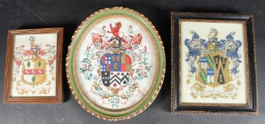 THREE FAMILY CRESTS / ARMORIALS various sizes and frames (3)