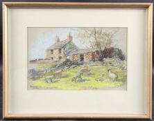 DOROTHY DEAN (20TH CENTURY) Sheep grazing before a drystone wall and cottage, pastel on paper,