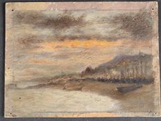 CIRCLE OF ALBERT GOODWIN Coastal scene at sunset. oil on board, unframed, 11 x 15cm