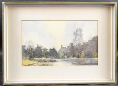 ERNEST SAVAGE (b.1906) 'Morning Swanbourne Lake, Arundel' watercolour, artist's label verso, 19.5