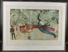 MARCEL MARCEAU Circus scene coloured lithograph, signed, inscribed and dated '89 54 x 74cm