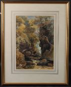 CIRCLE OF JAMES BURRELL SMITH View of a stream passing through a gorge, watercolour, 33 x 23.5cm