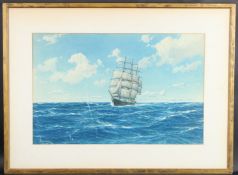HUGO SCHNARS-ALQUIST Sailing ship at sea, coloured print, 43.5 x 67cm