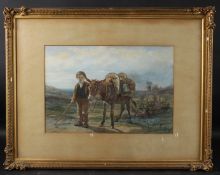 WALTER GOODALL (1830-1889) Boy leading a loaded donkey, with mother and child looking on,